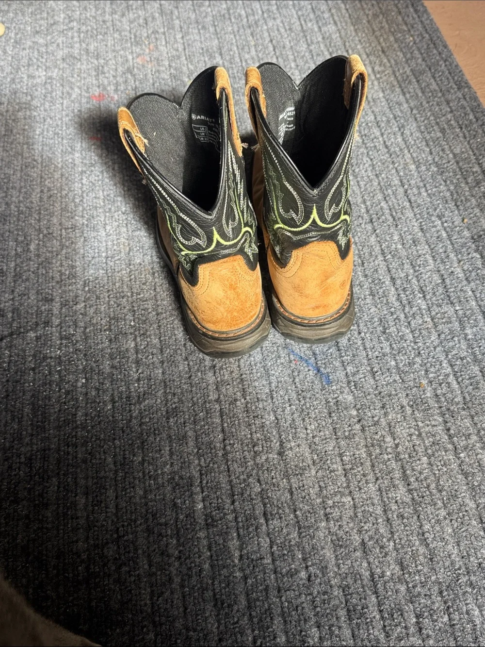 Ariat Kids Two-Tone Western Boots — Brown & Black with Green Stitching